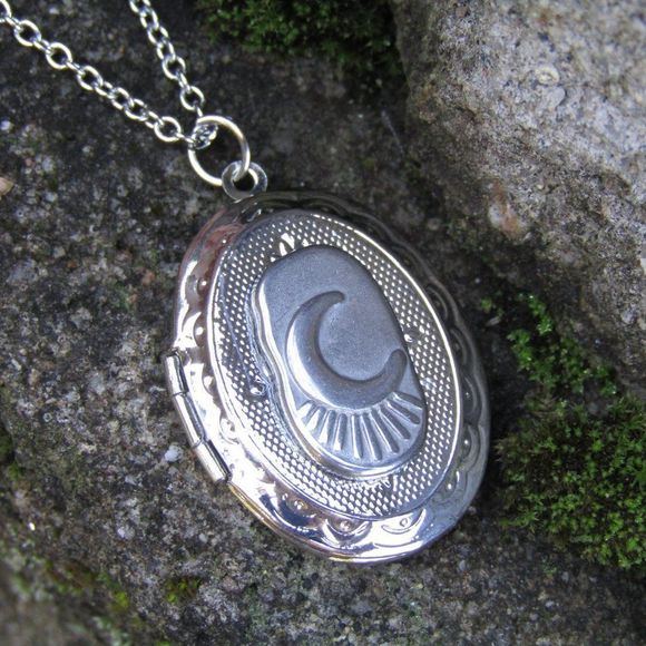 Crescent Moon Photo Locket Necklace witchy lunar witch vibes - Picture 1 of 8